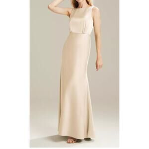 AW BRIDAL 4 S champagne Giselle satin bridesmaid formal maxi dress NEW B164